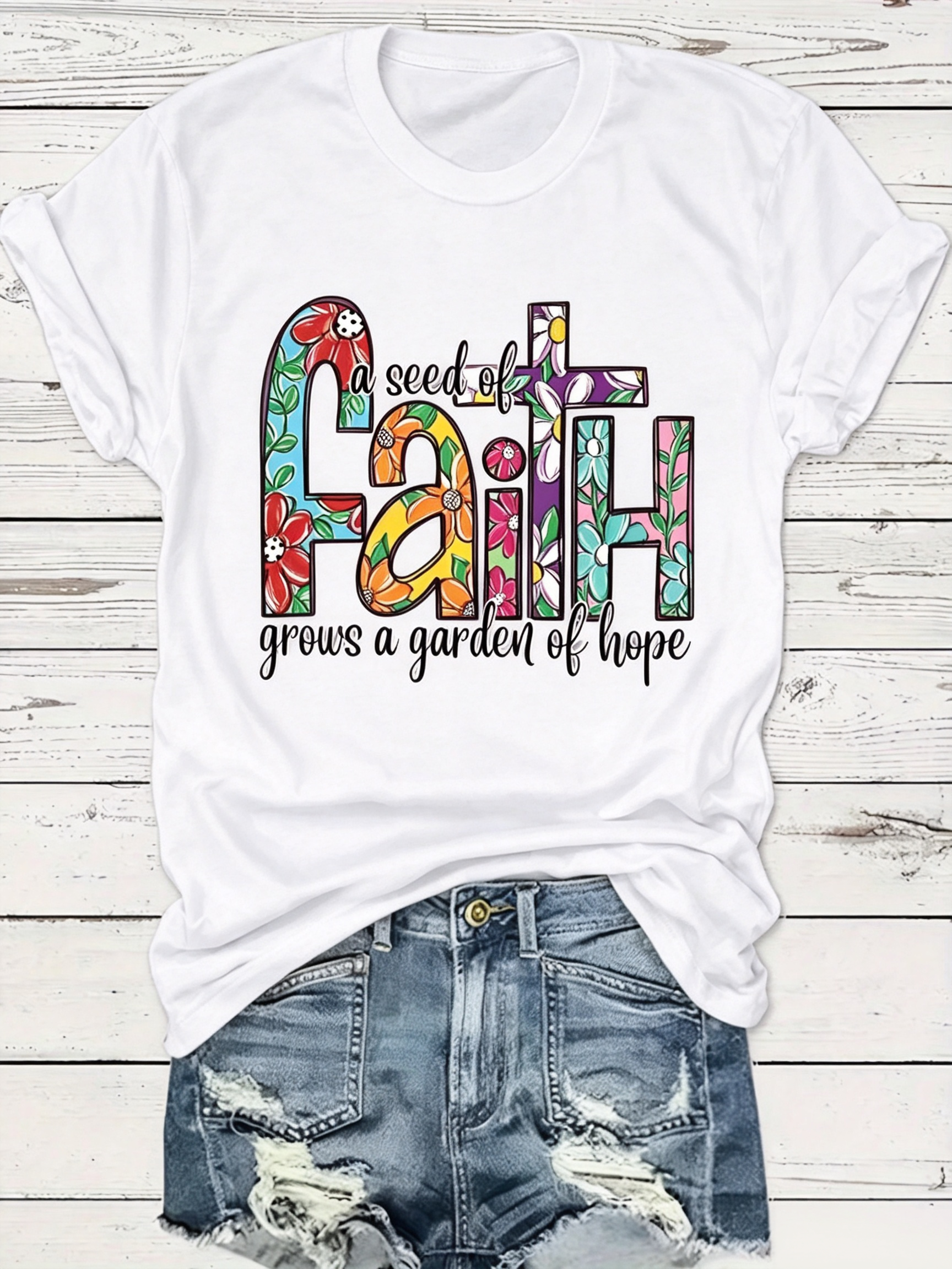 A Seed Of Faith Grows A Garden Of Hope T-Shirt Christian Cross Tee