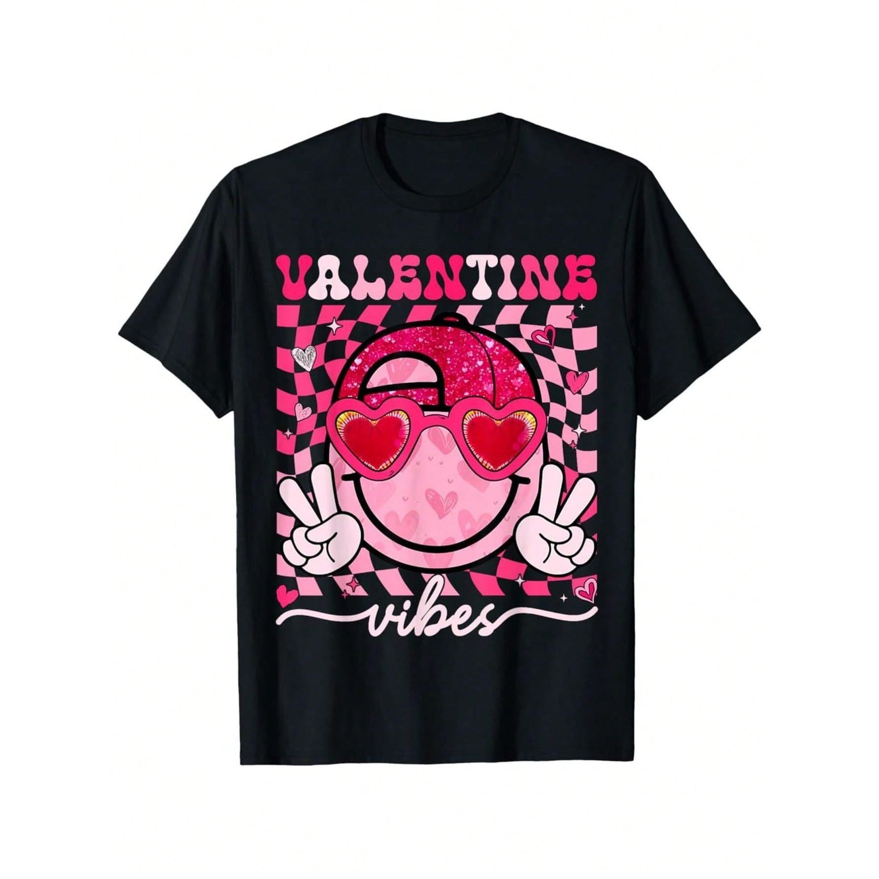 Heart Face Retro Groovy Valentine Vibes Men Women T Shirt