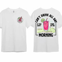 Women's Short-Sleeve Print Round Neck Cotton T-Shirt, 90s Graphic Streetwear Casual Top, "Can't Drink All Day If You Don't Start In The Morning" Merch, Gift Option (Women's Clothes)