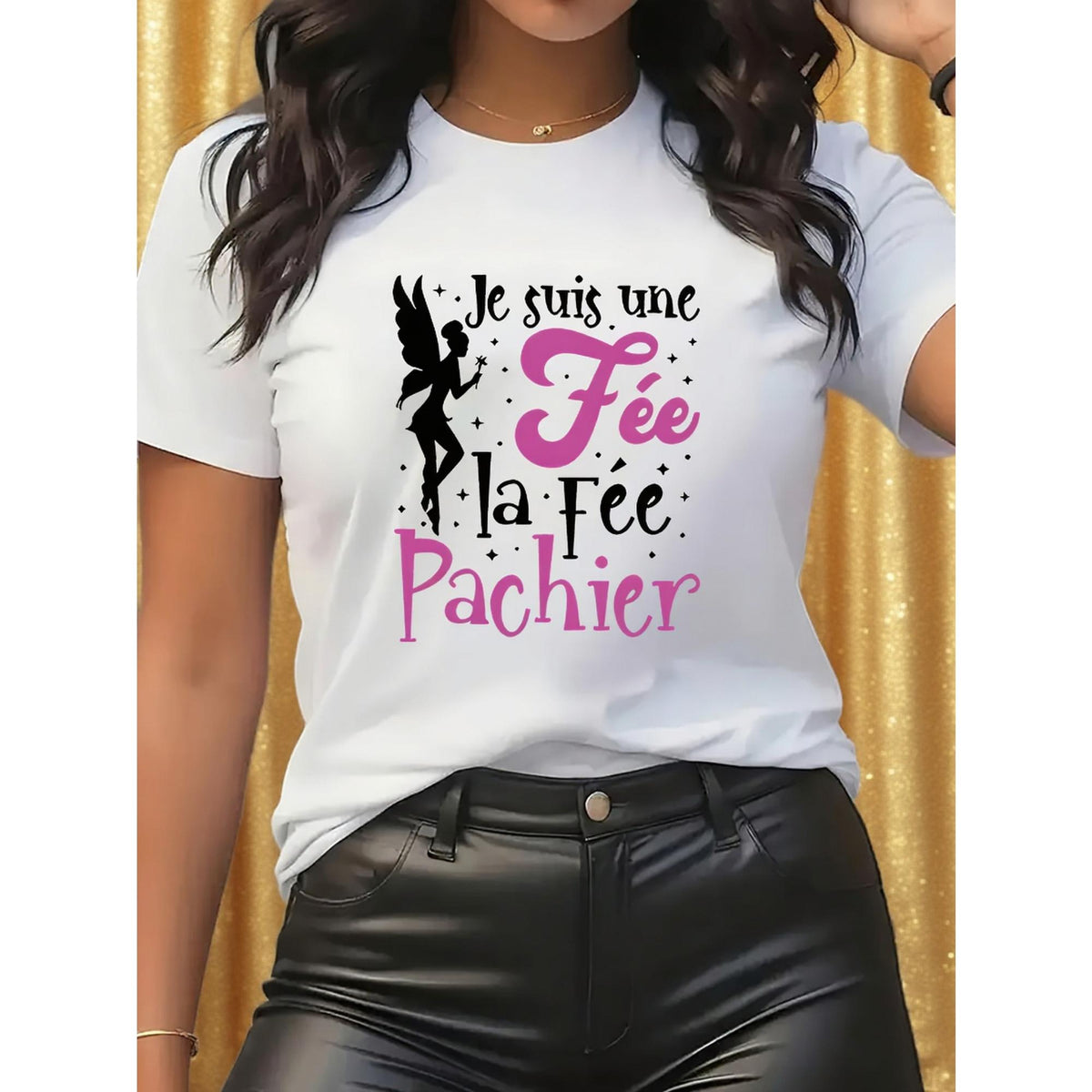 Dreamy Elegant Women's Short-Sleeve T-Shirt - Exquisite Fairy-Themed Design, Easy-to-Style Casual Round Neck Top, Polyester Blend for Comfort and Breathability, Perfect Year-Round Wear to Showcase Your Unique Charm. Ideal Choice for Birthday Parties