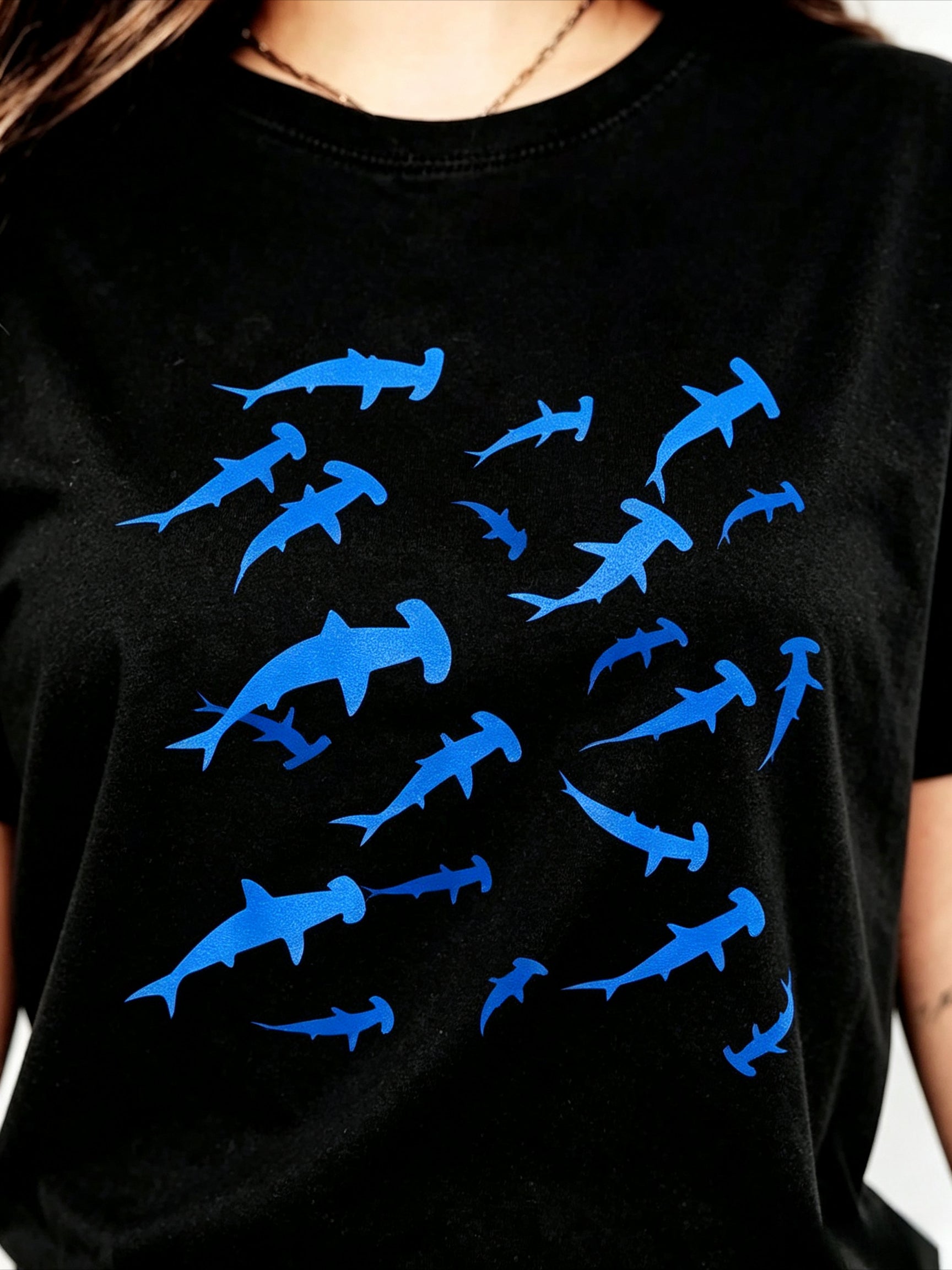 Hammerhead Shark Graphic Crew Neck Tee Ocean Sea Cotton Short Sleeve Top