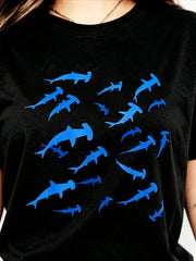Hammerhead Shark Graphic Crew Neck Tee Ocean Sea Cotton Short Sleeve Top