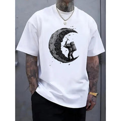 Women's Casual Astronaut Graphic T-Shirt, Soft Natural Cotton Short Sleeve Crewneck Top for Summer Sports & Daily Wear