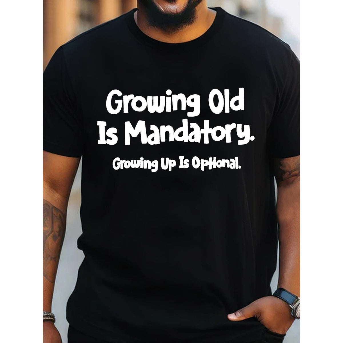 Men'S Casual Summer T-Shirt - "Aging is Mandatory" Pattern, Short Sleeves, Round Neck