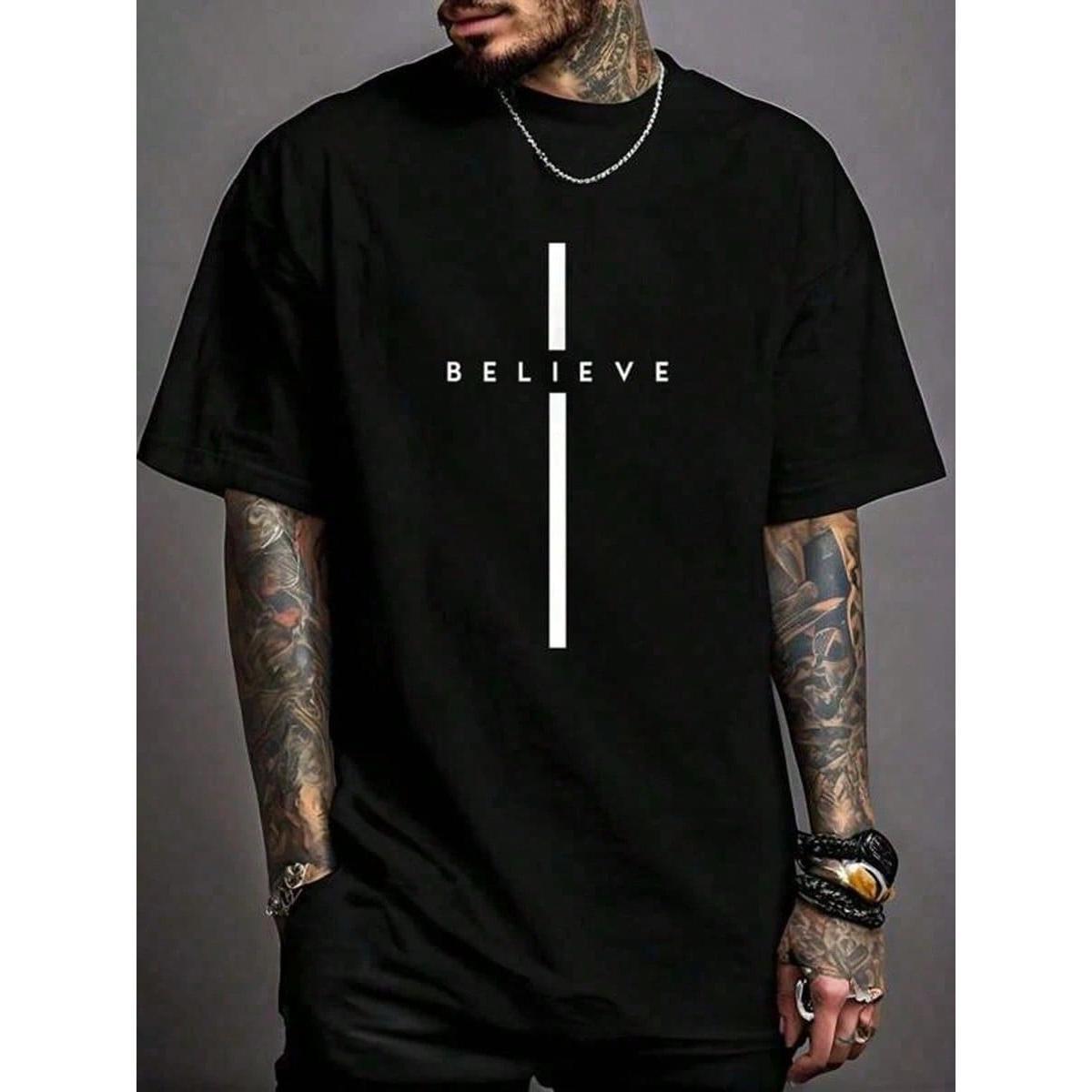 Easter Believe in God Jesus T-Shirt for Men Women | Christian Cross Graphic Tee, 100% Cotton Casual Top, Printed in USA