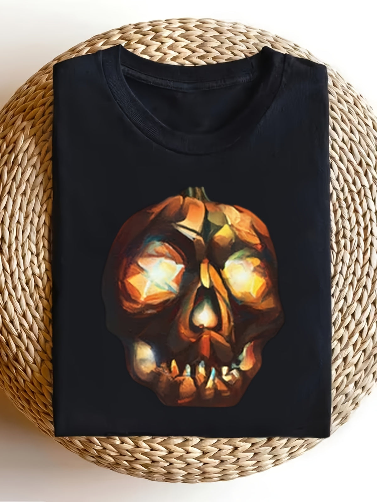 Adult Halloween T Shirt Art Painting Jack O' Lantern Skull Trick Treat PumpkinRetro Casual Crew Neck Printed T-Shirt