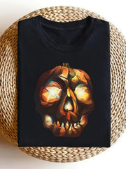 Adult Halloween T Shirt Art Painting Jack O' Lantern Skull Trick Treat PumpkinRetro Casual Crew Neck Printed T-Shirt