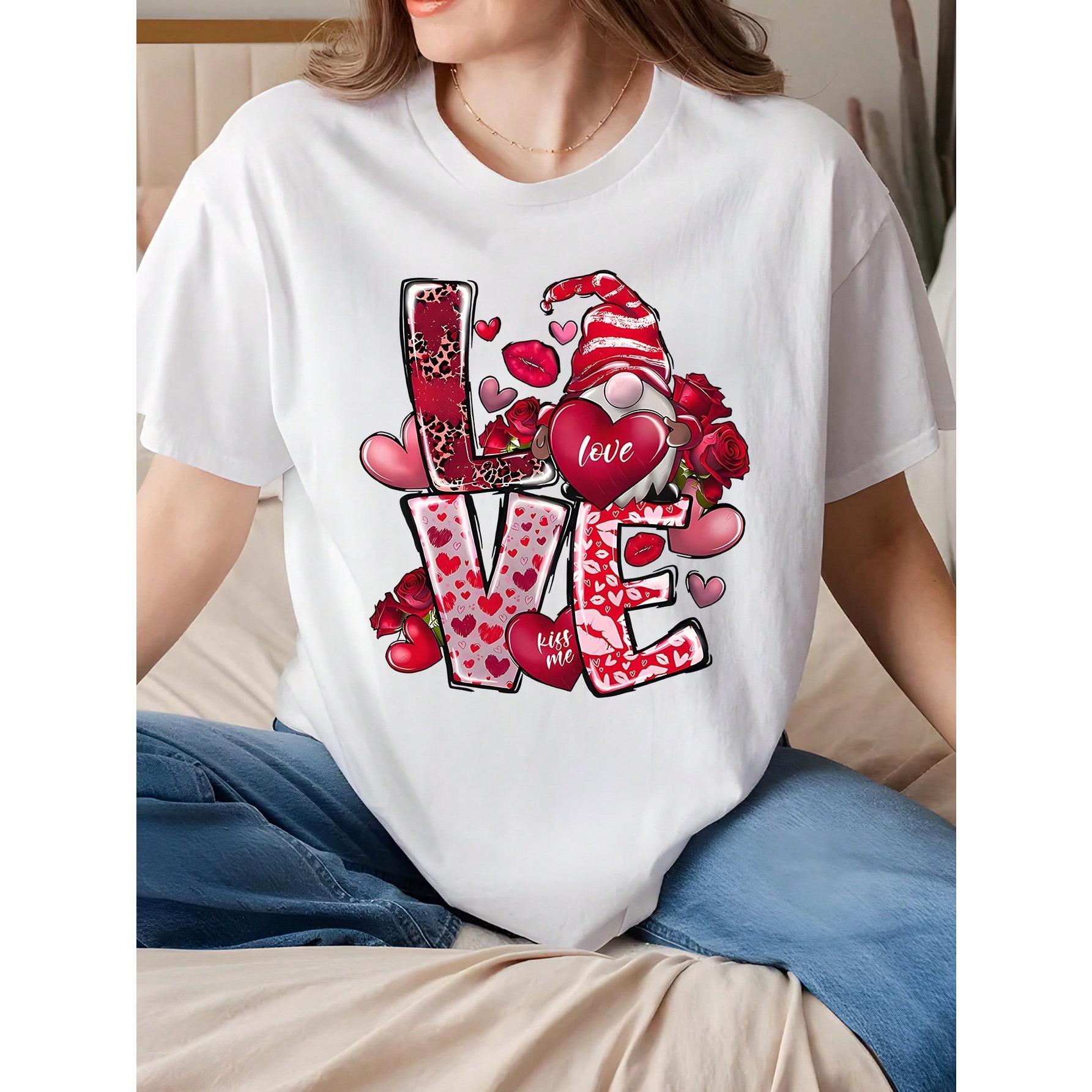 Summer Fashion Simple Valentine's Day Shirt Simple Letter Casual LOVE Short-Sleeved Top Home Wear Out Sports Leisure