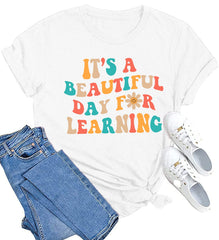 Summer Cotton Crew Neck Women Teacher Life Shirt Teacher Gift Short Sleeve Shirts It s a Beautiful Day for Learning T-Shirt Teacher T shirt