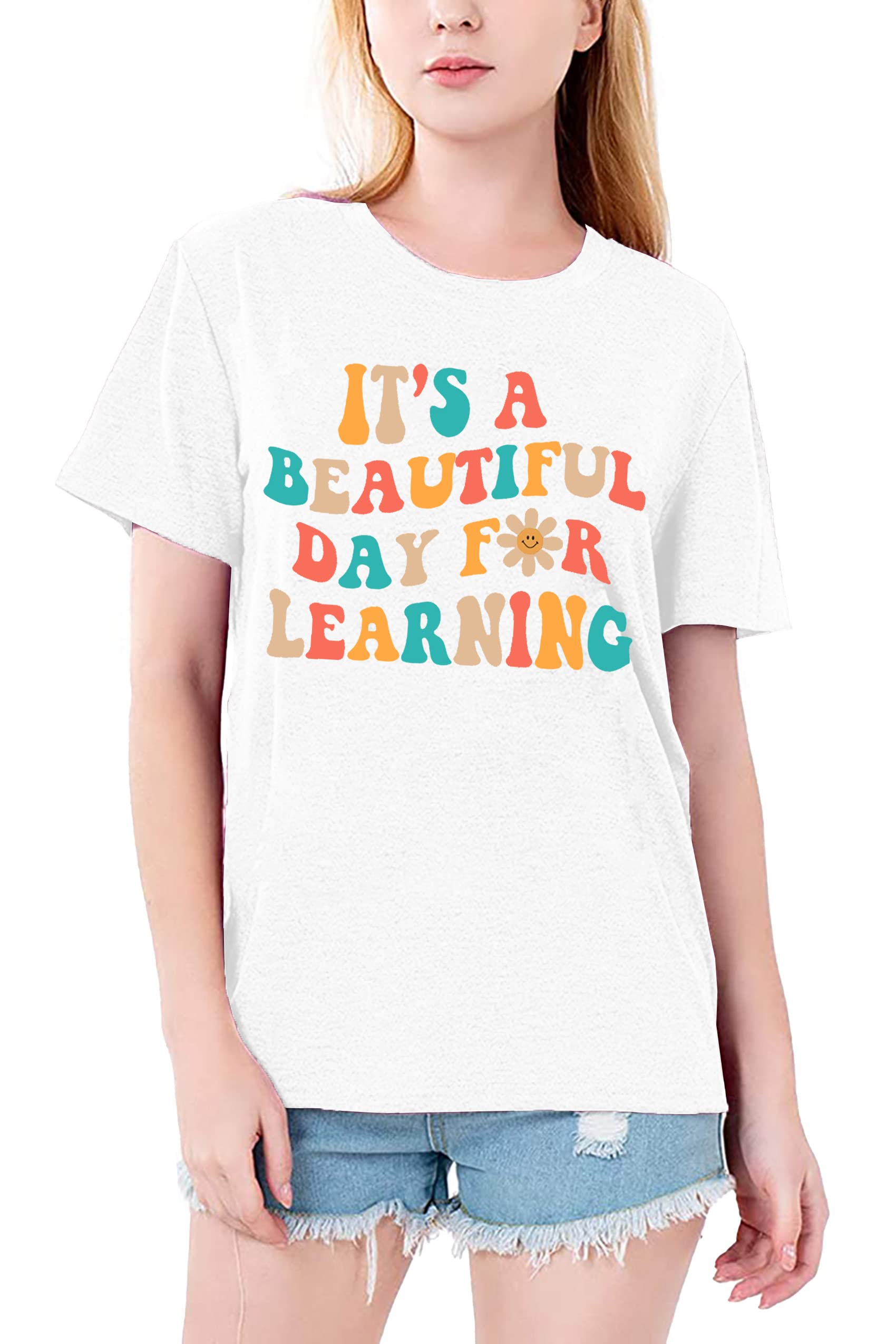 Summer Cotton Crew Neck Women Teacher Life Shirt Teacher Gift Short Sleeve Shirts It s a Beautiful Day for Learning T-Shirt Teacher T shirt
