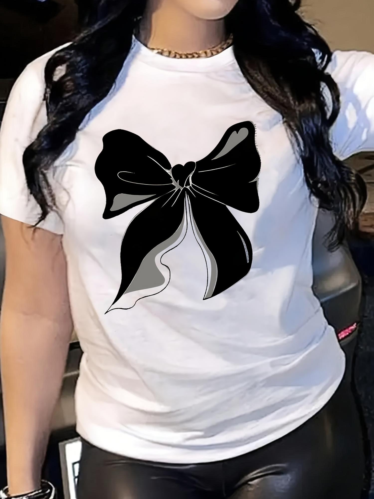Black Bow T-Shirt Women Coquette Aesthetic Ribbon Graphic Tee