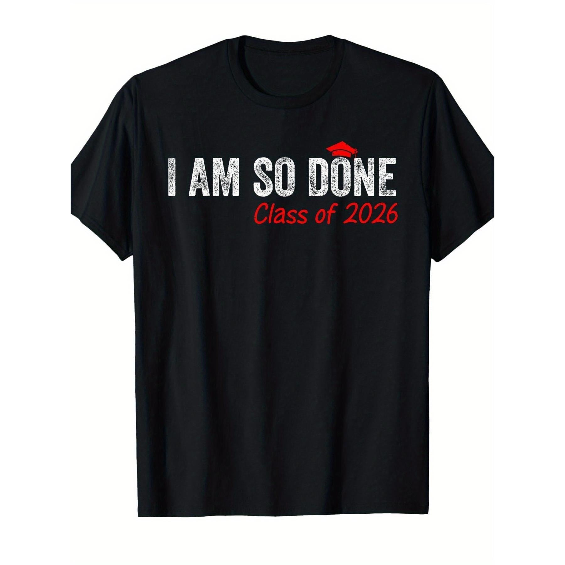 2026 Graduation Class of 2026 Grad T-shirt | Unisex, Pure Casual Crew Neck Outdoor Short-sleeved T-shirt, Suitable for Graduation Season, School Parties, All-season Wear, Sizes S-xxxl