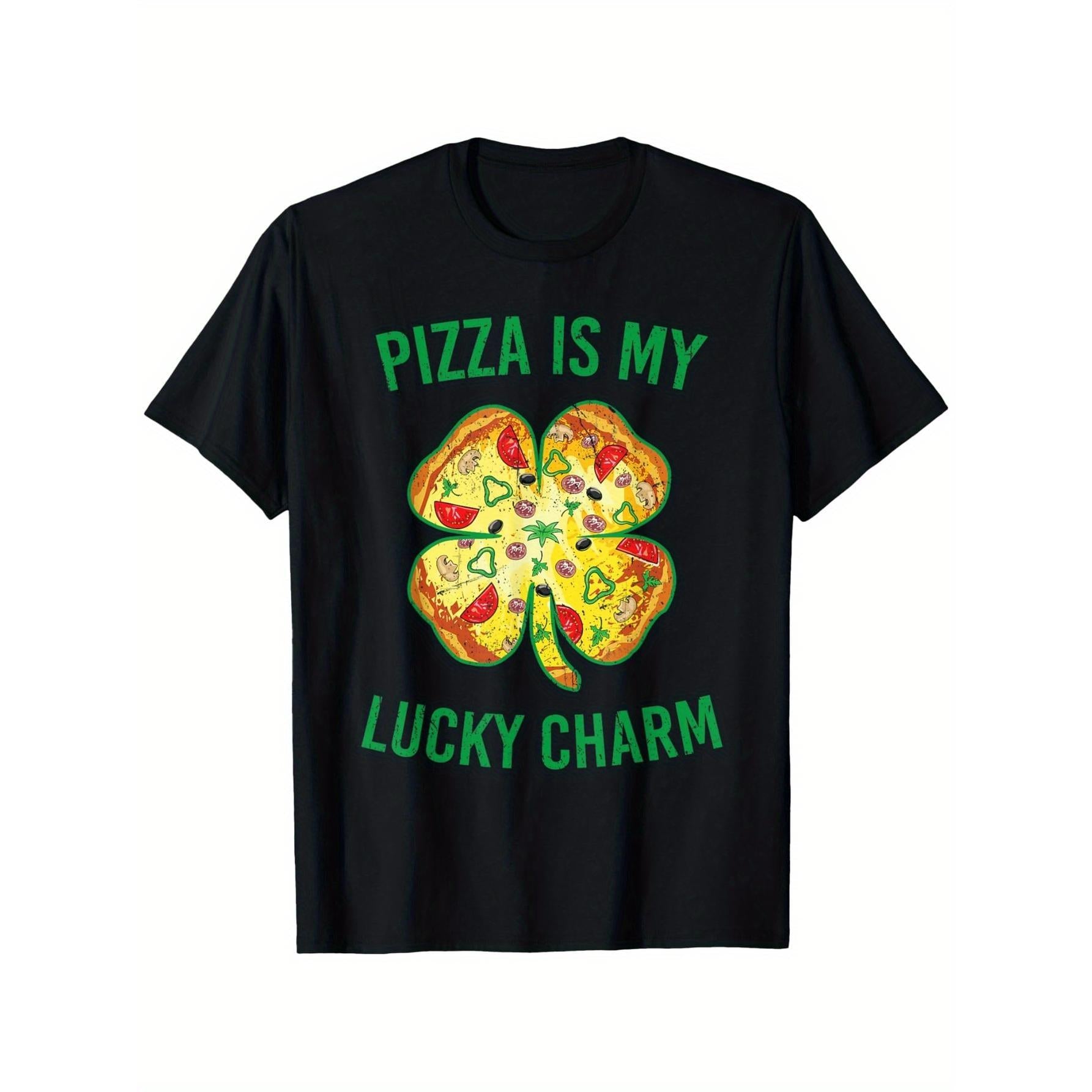 Pizza Is My Lucky Charm Pizza Shamrock St Patrick'S Day T-Shirt | 100%, Crew Neck, Regular Fit, Casual Style, Suitable for Men & Women, Short Sleeve, All-season, Digital Heat Transfer Print