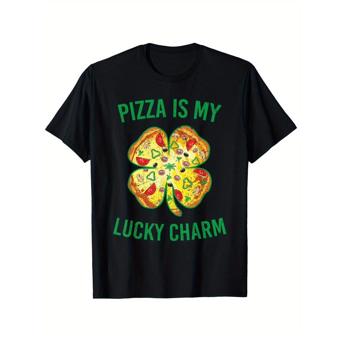 Pizza Is My Lucky Charm Pizza Shamrock St Patrick'S Day T-Shirt | 100%, Crew Neck, Regular Fit, Casual Style, Suitable for Men & Women, Short Sleeve, All-season, Digital Heat Transfer Print