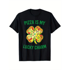 Pizza Is My Lucky Charm Pizza Shamrock St Patrick'S Day T-Shirt | 100%, Crew Neck, Regular Fit, Casual Style, Suitable for Men & Women, Short Sleeve, All-season, Digital Heat Transfer Print