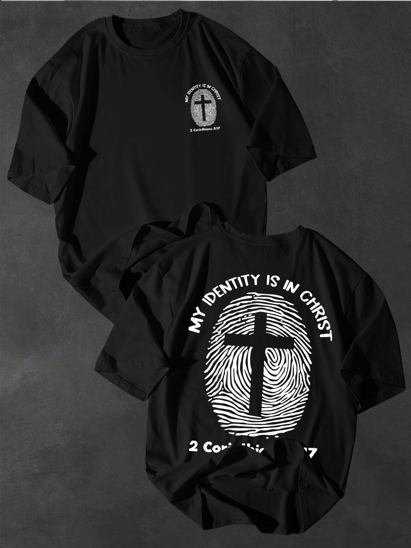 Minimalist Trendy Men's Christian Identity Fingerprint Cross Print Short-Sleeve T-Shirt for Daily Casual Commuting