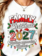100% Cotton T Shirt Family Christmas 2027 Making Memories Together Xmas Light Holly Snowflake Graphic Tee