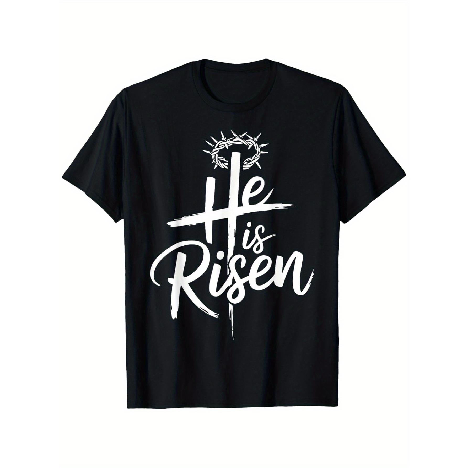 He is Risen Jesus Cross Religious Christian Easter T-Shirt for Men & Women - 100% Cotton Short Sleeve Tee, Trendy Street Style, Comfortable Casual Summer Top, Must-Have Fashionable Crew Neck Shirt for Festivals & Dating