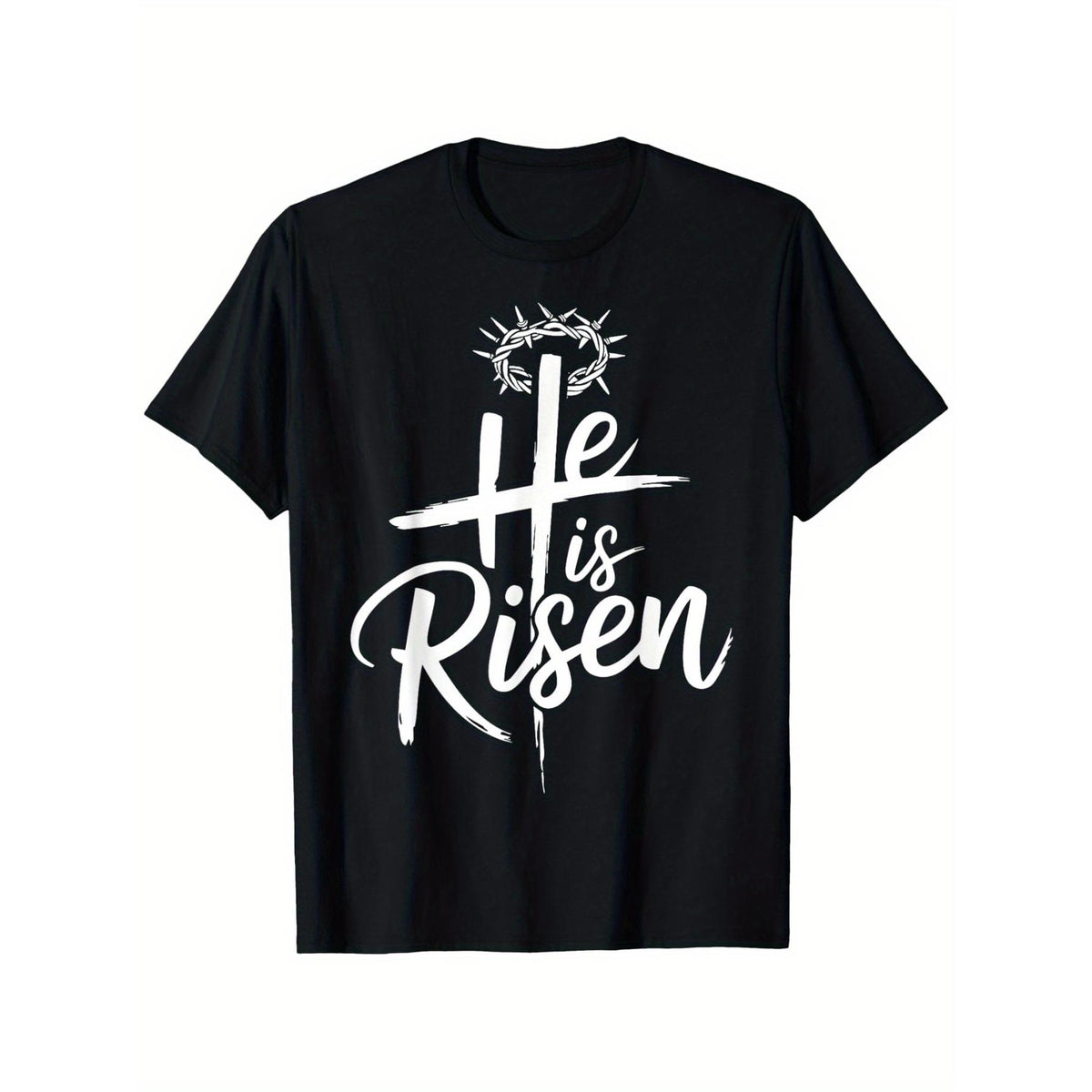 He is Risen Jesus Cross Religious Christian Easter T-Shirt for Men & Women - 100% Cotton Short Sleeve Tee, Trendy Street Style, Comfortable Casual Summer Top, Must-Have Fashionable Crew Neck Shirt for Festivals & Dating