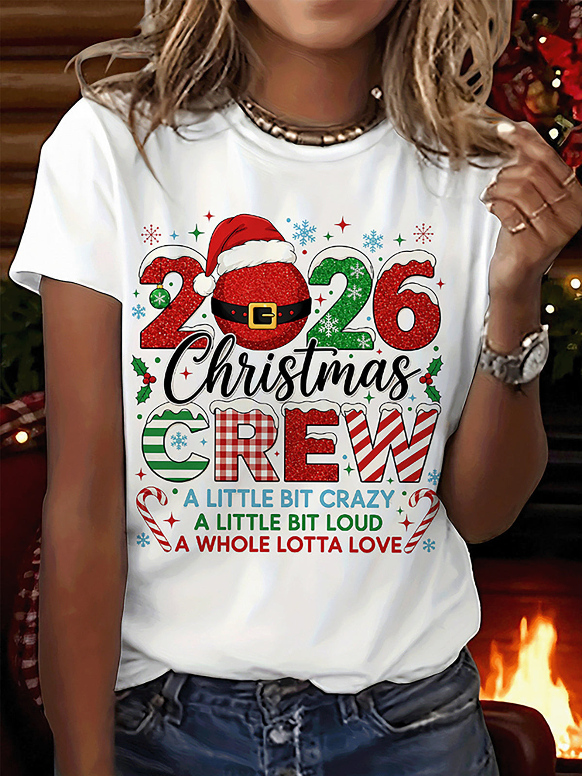 Christmas Crew 2026 Family Graphic T-Shirt, Women Casual Short Sleeve Crew Neck Tee，Holiday Xmas Top For Women
