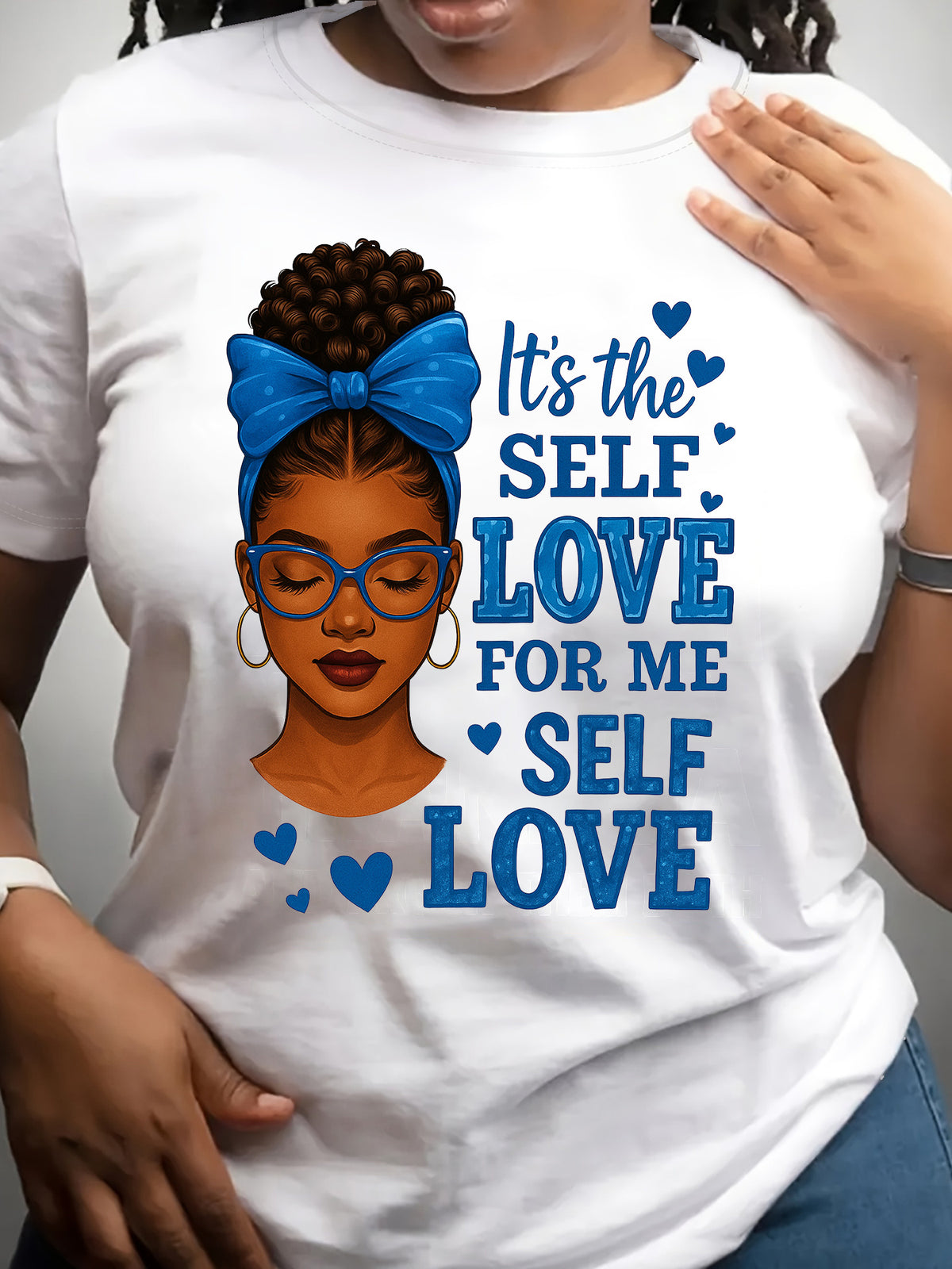 It's The Self Love For Me T-Shirt, Black Woman Blue Bow Graphic Tee