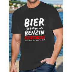 "Beer Is Cheaper Than Gas" Graphic Tee for Men - German-Inspired Short Sleeve, Round Neck, Polyester Summer Top