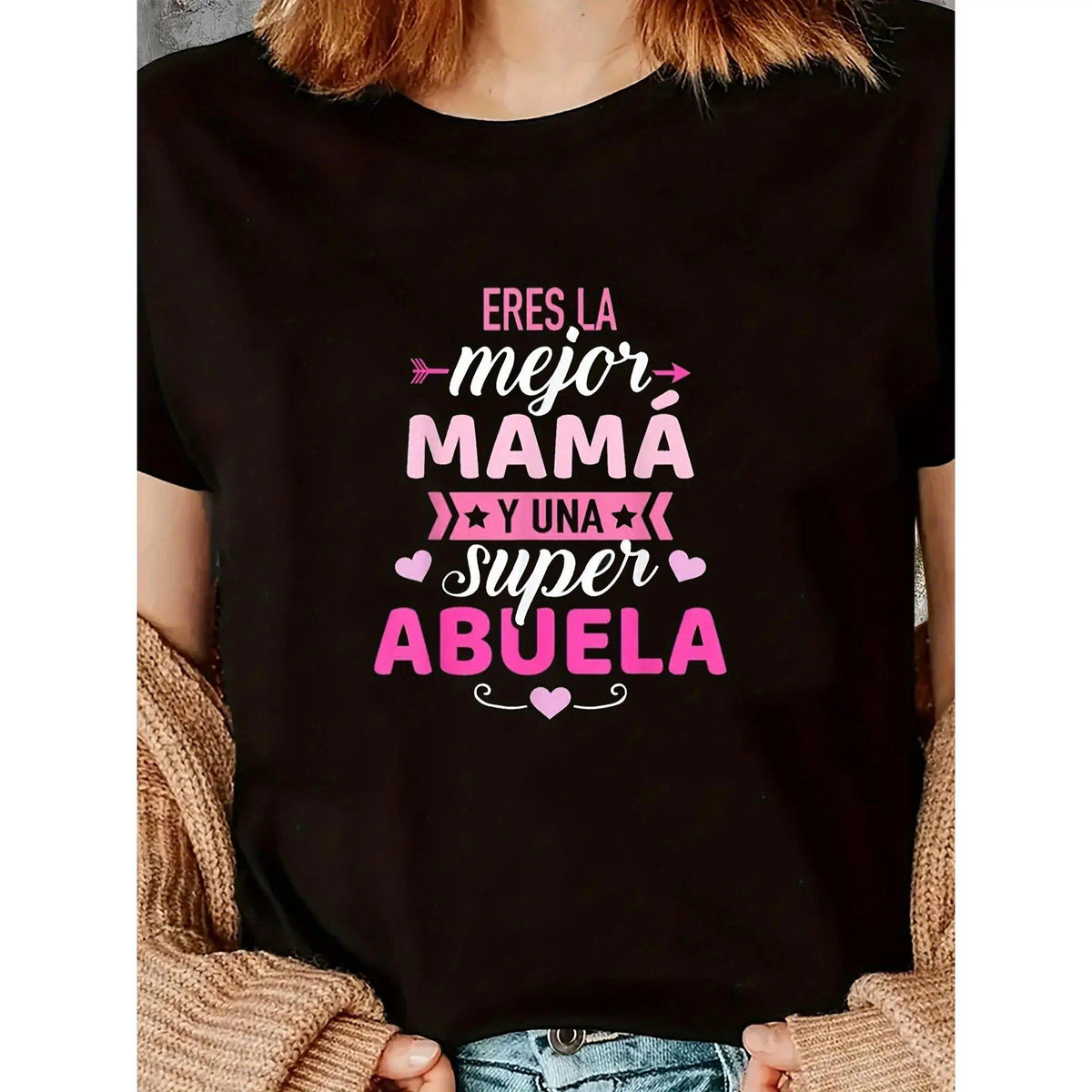 Women'S Black Mother'S Day T-Shirt with Pink Letter Print-Mejor Mama Design, Short Sleeve Crew Neck, Comfortable Polyester Blend,Perfect Gift for Mom, Allseason Apparel| Mother'S Day Theme| Stretchy Fabric