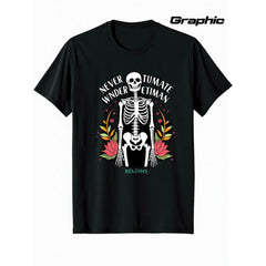 Men'S Hip Replacement Surgery Recovery T-Shirt - Never Wander Tumetiman Graphic Tee - Black with White Skeleton Design - Heavyweight 220gsm Post-Surgery Shirt - Casual Everyday & Physical Relax Apparel - Machine Washable, Bold Statement Shirt
