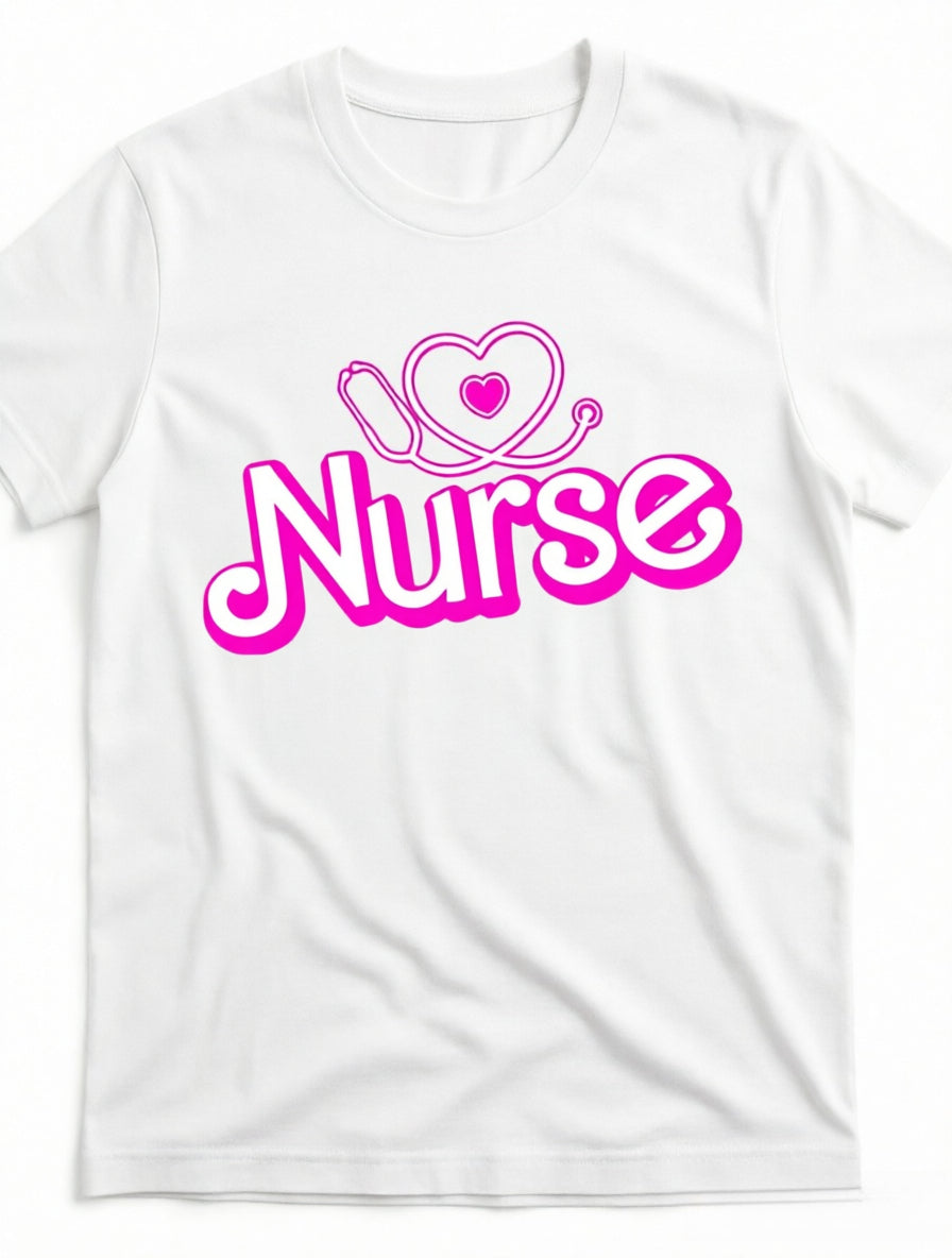 Adorable Nurse Theme Print Short Sleeve Tee Unisex Pure Cotton Summer Top