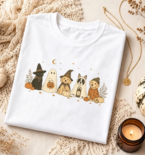 Halloween Dachshund Wiener Dog Graphic T‑Shirt, Retro Fall Funny Dog Costume‑Style Print, Crew Neck Short Sleeve Cute Dog Lover Casual Halloween Tee