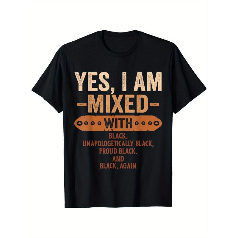 Yes I Am Mixed with Black History Month Cool BLM Melanin T-Shirt, Unisex Loose Fit Short Sleeve, Casual & Comfortable 100% Cotton, S-XXXL, Geometric Print, Machine