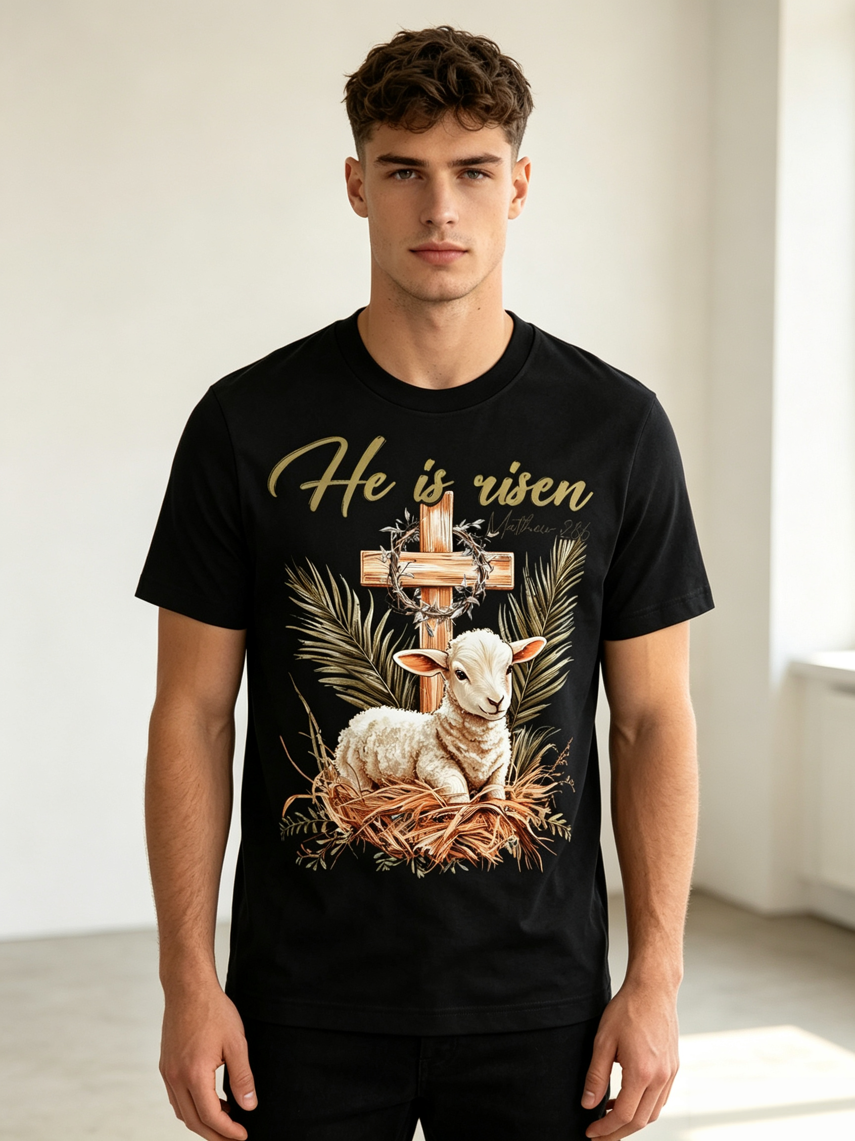 He Is Risen T-Shirt Matthew 28:6 Easter Sunday Lamb of God Tee