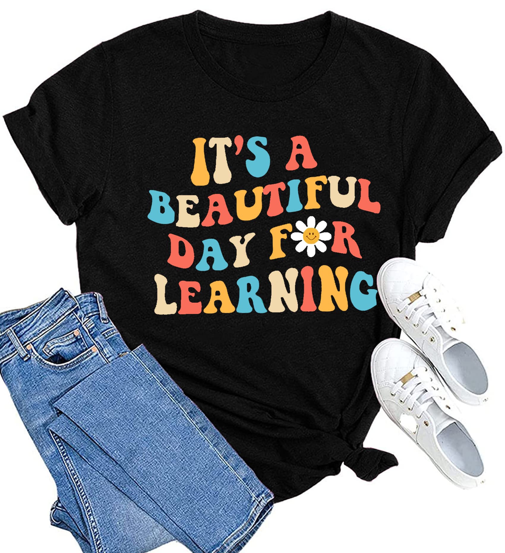 Summer Cotton Crew Neck Women Teacher Life Shirt Teacher Gift Short Sleeve Shirts It s a Beautiful Day for Learning T-Shirt Teacher T shirt