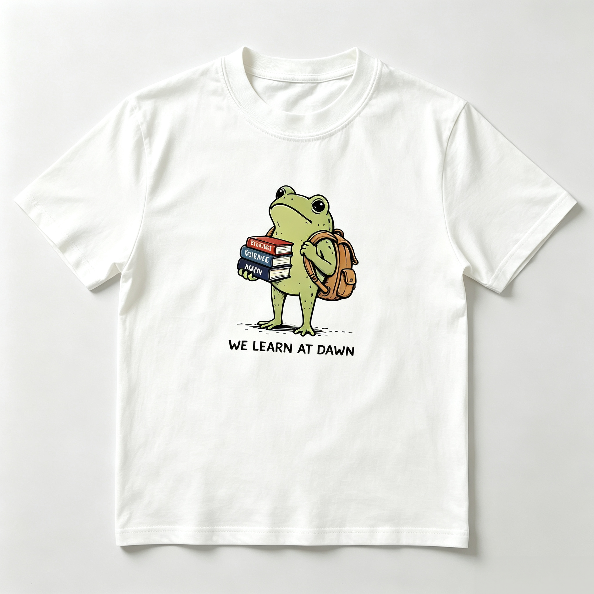 We Learn At Dawn Frog T-Shirt Student Teacher Book Lover Tee