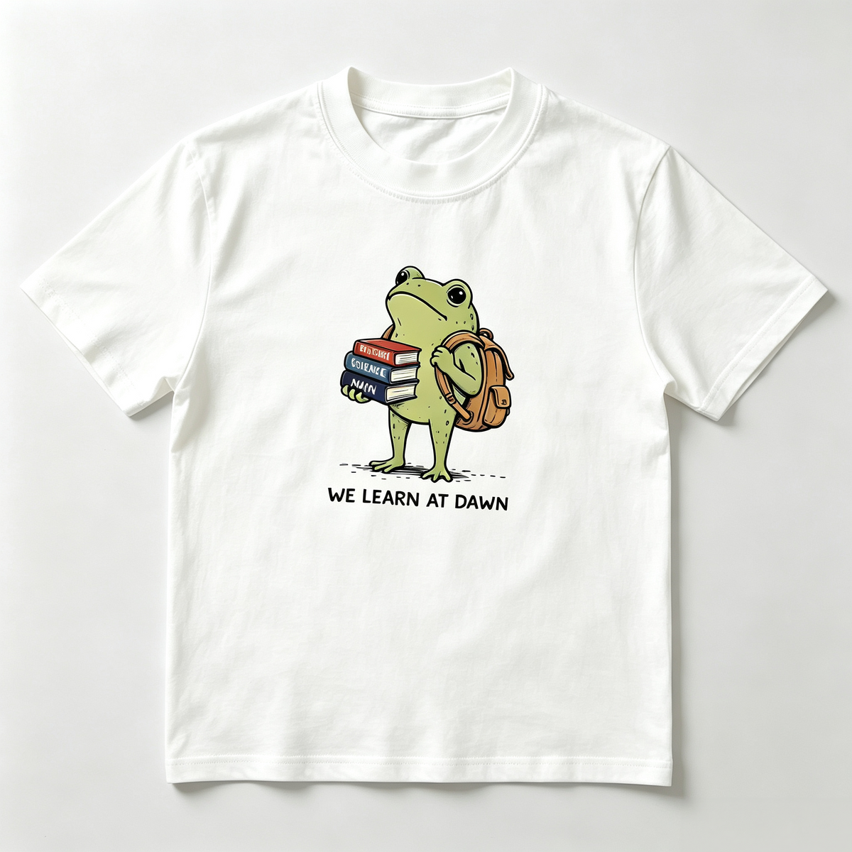 We Learn At Dawn Frog T-Shirt Student Teacher Book Lover Tee