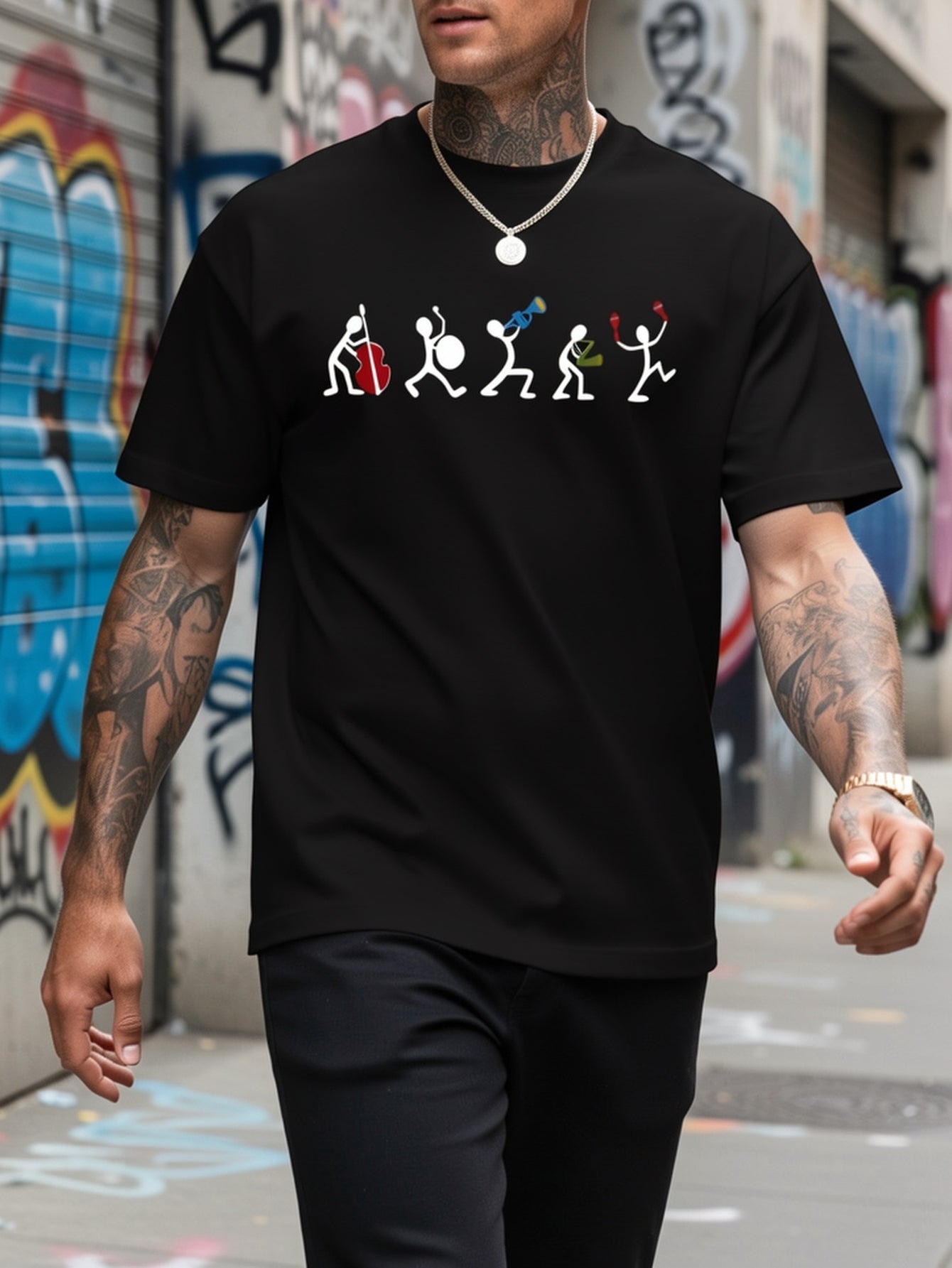 Men's Casual T-Shirt For Summer And Spring Funny music printed graphic T-shirt For Men 100%Cotton