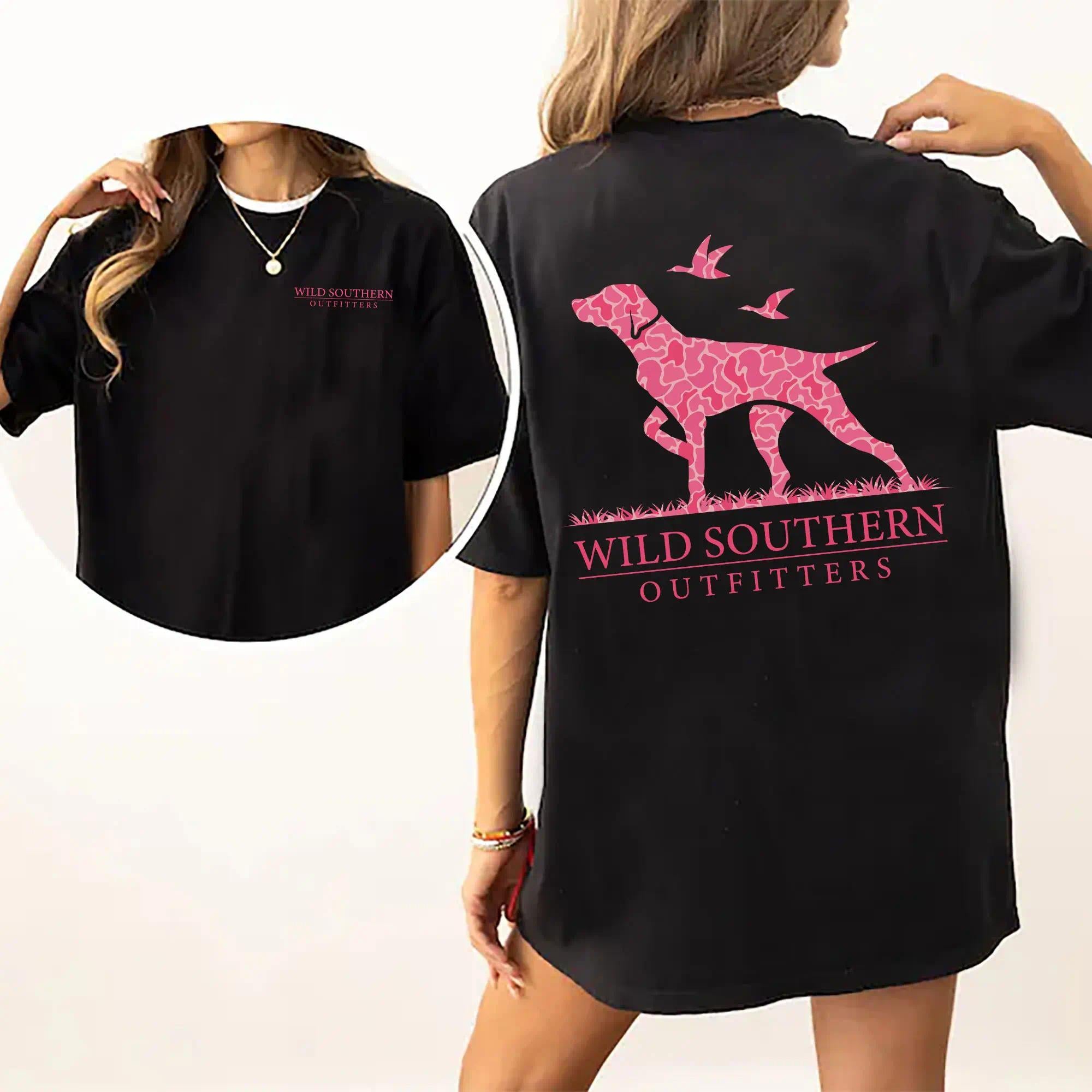 Pink Camo Hunting Dog Shirt, Wild Southern T-shirt, Simply Printed Graphic Shirt