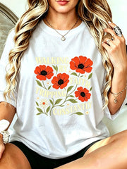 Women's Walking By Faith T-Shirt Chinese Print Round Neck Short Sleeve Top, Breathable Machine Washable Casual Blouse Tee Suitable For Summer