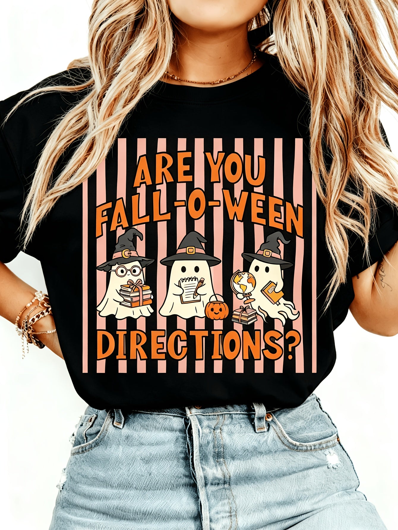 Teacher Halloween Printed women'S T-shirt, Halloween Teacher, Trick or Treat Spooky, Ghost Teacher Shirt, Funny Teacher Shirt