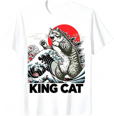 Men Funny Cat Shirts Japanese Vintage Graphic Print T Shirts for Men Women Cat Lover Gifts，Round Neck