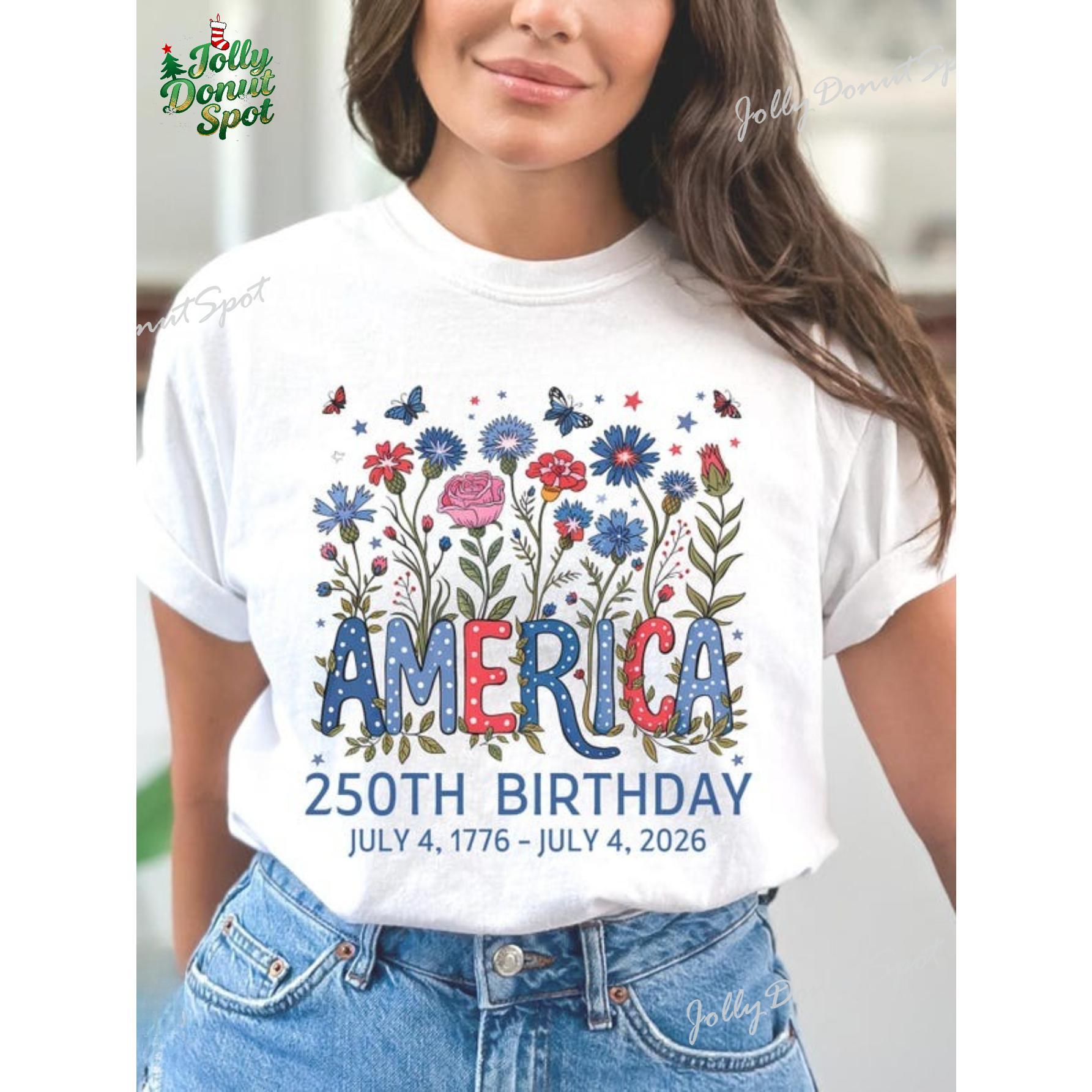 America 250th Birthday Shirt - July 4 2026 USA Semiquincentennial Tee, 250 Years T-Shirt, 100% Cotton Comfortable Casual Wear Suitable for All Seasons, Commemorative Gift for Family & Friends, July 4th Celebration Costume (')