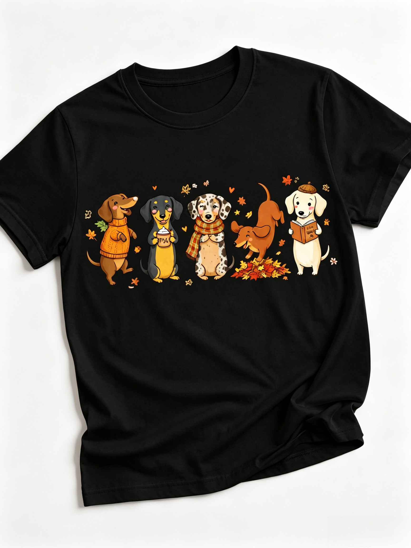 Fall Dachshund Shirt, Cute Autumn Dogs Sweater Coffee Graphic Tee