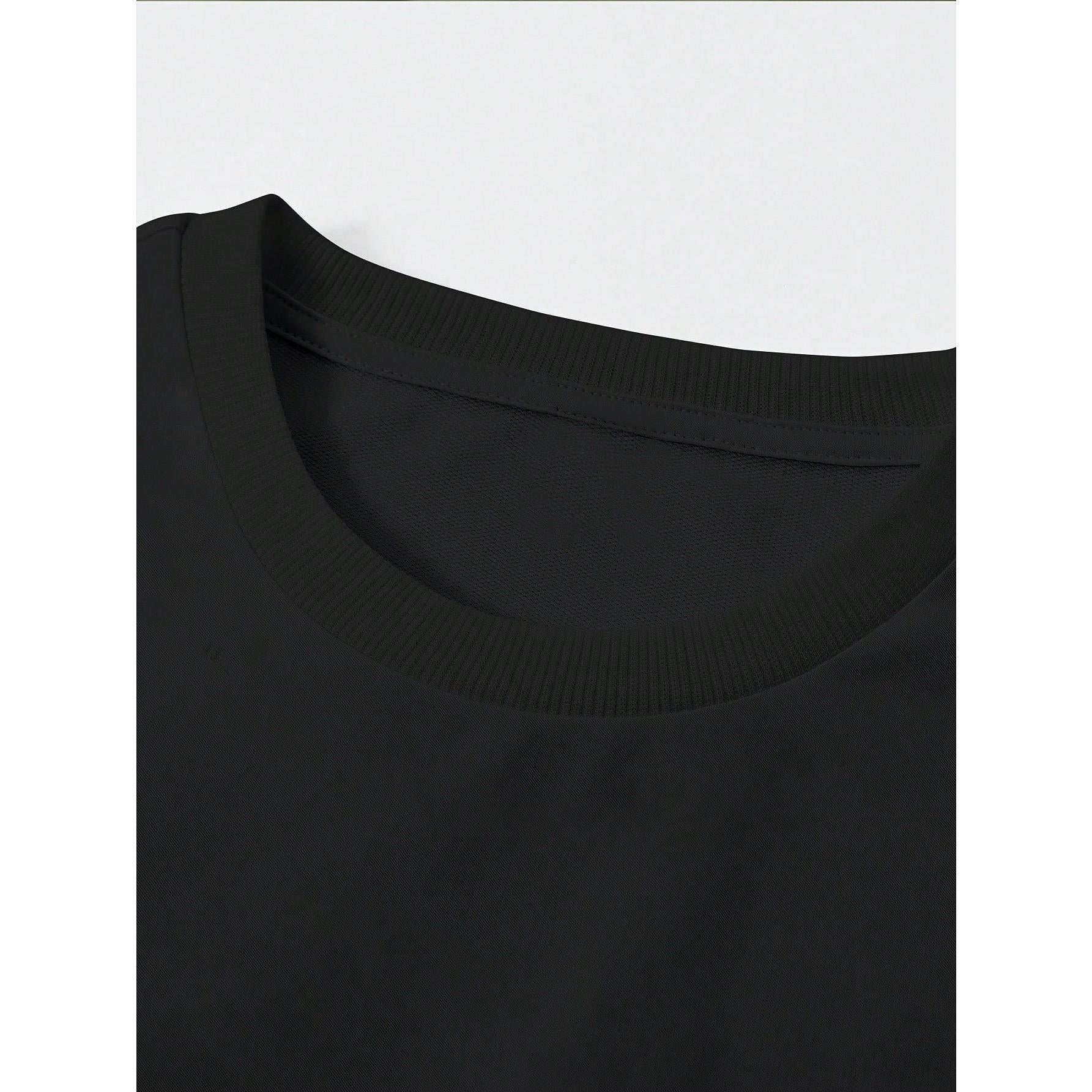 "NEVER GIVE UP!" T-Shirt - Black With Red Lettering, Loose Fit Casual Tee For Everyday Special Occasions