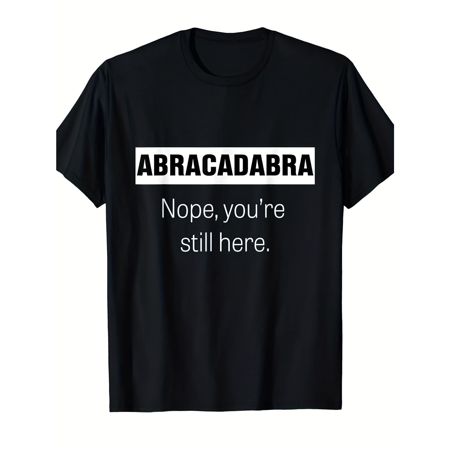 Men's "Abracadabra Nope" Humorous Graphic T-Shirt, Regular Fit Vintage Style Short Sleeve Polyester Round Neck Top, Tshirt