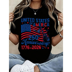 United States Of America 250th Anniversary 1776 2026 Patriotic T-Shirt With American Flag And Statue Of Liberty Design For Independence Day Celebration
