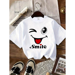 Funny Smiling Face Print Crew Neck T-shirt, Casual Fashion Short Sleeve T-shirt