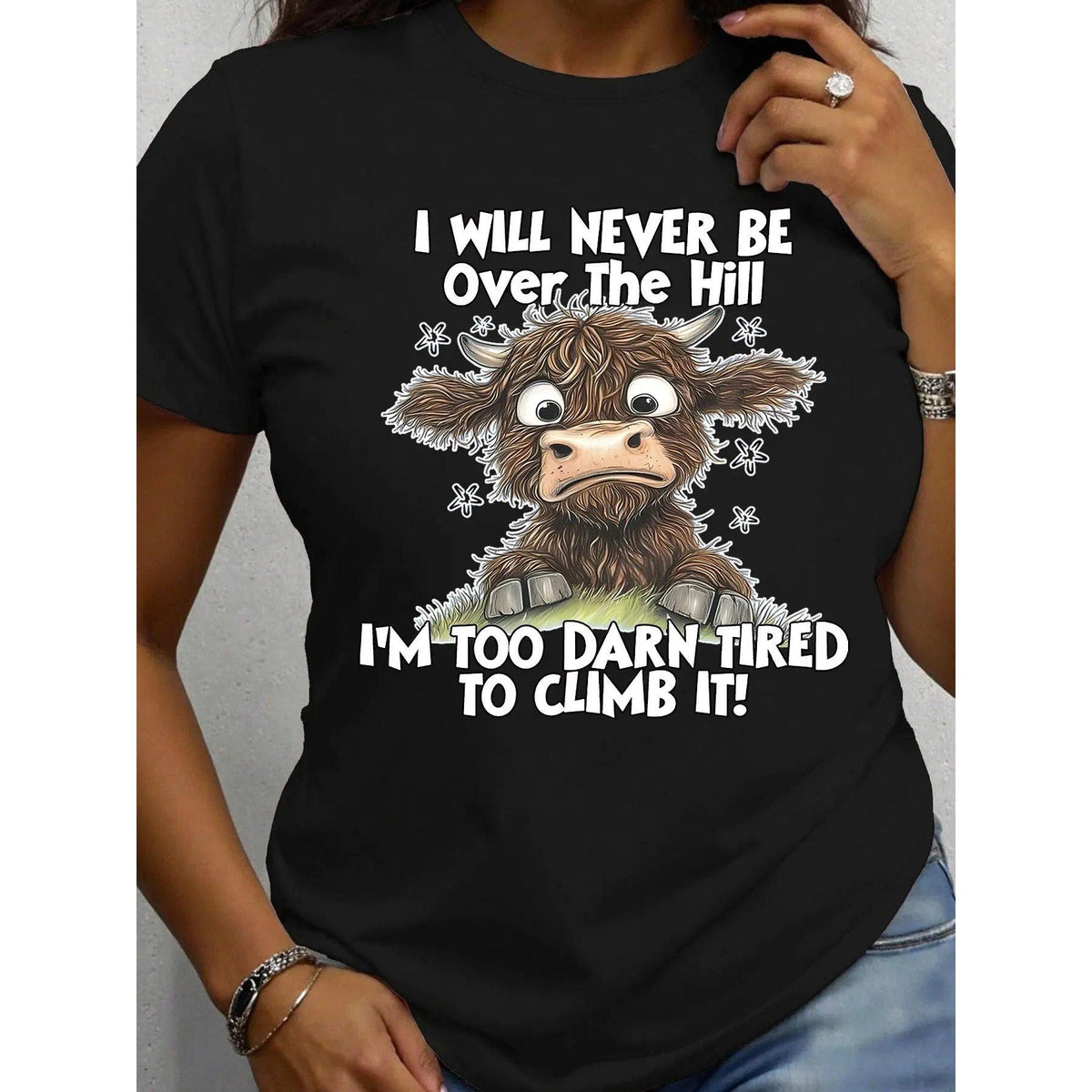Women's Highland Cow Print Round Neck Tee, Fashion Casual Crew Neck T-Shirt for Daily Holiday Vacation Outdoor Wear, Ladies Clothes for Summer, Casual Fashionable Top
