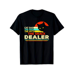 Cat Dad The for Man The Myth The Snack Dealer  Black Cat T Shirt, Suitable for Unisex Personality Casual Round Neck Outdoor Short Sleeved T Shirt, Slightly Elastic, 100% Cotton, S XXXL, Seasonal Casual and Trendy Men, Round Neck High Street Pure