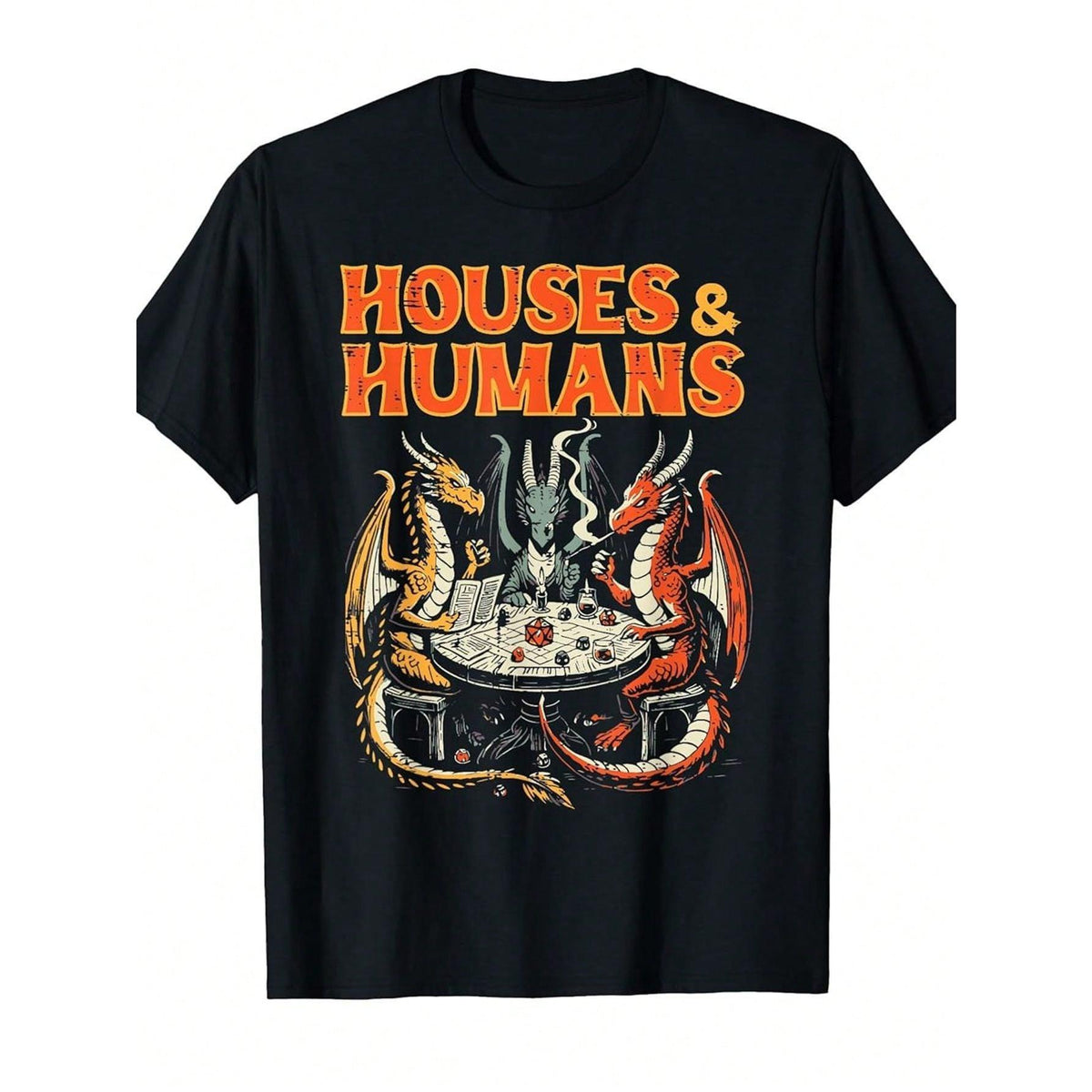 Fantasy Dragon Battle RPG T-Shirt for Men | 100% Cotton Tabletop Gaming Graphic Tee, D20 Dice Design, Geek Gift
