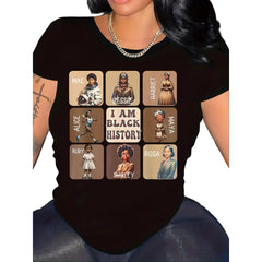 Women's "I AM BLACK HISTORY" Graphic T-Shirt 100% Cotton Short Sleeve Crew Neck Breathable Casual Stylish Top with Historical Figures Slogans Perfect for Spring Summer